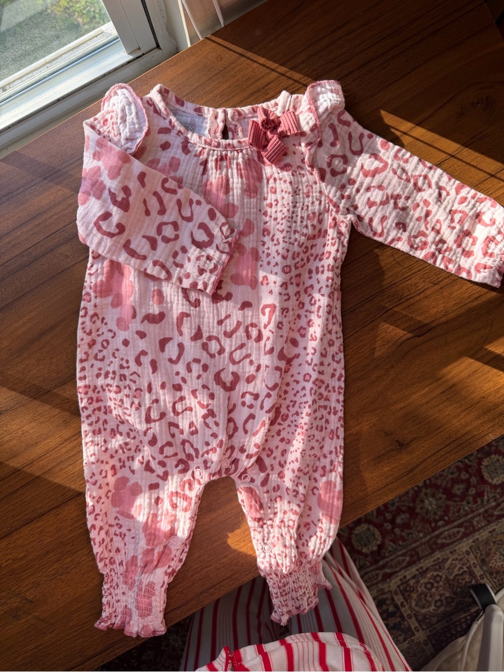 Mud Pie Pink Leopard-Print Long-Sleeve Footie with Bow